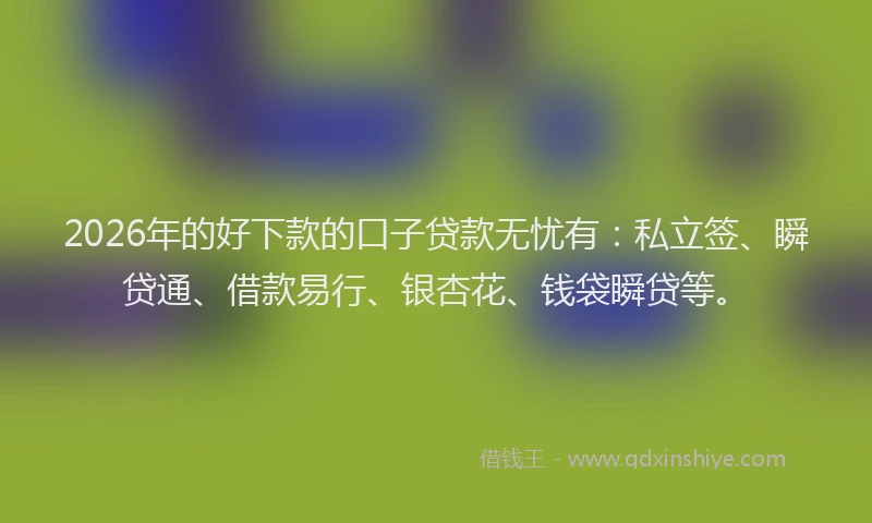2026年的好下款的口子贷款无忧有：私立签、瞬贷通、借款易行、银杏花、钱袋瞬贷等。