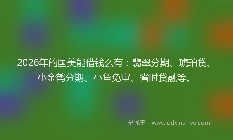2026年的国美能借钱么有：翡翠分期、琥珀贷、小金鹤分期、小鱼免审、省时贷融等。