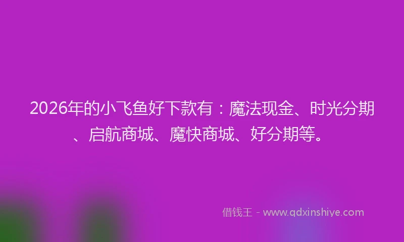 2026年的小飞鱼好下款有：魔法现金、时光分期、启航商城、魔快商城、好分期等。