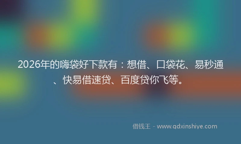 2026年的嗨袋好下款有：想借、口袋花、易秒通、快易借速贷、百度贷你飞等。