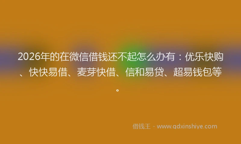 2026年的在微信借钱还不起怎么办有:优乐快购、快快易借、麦芽快借、信和易贷、超易钱包等。