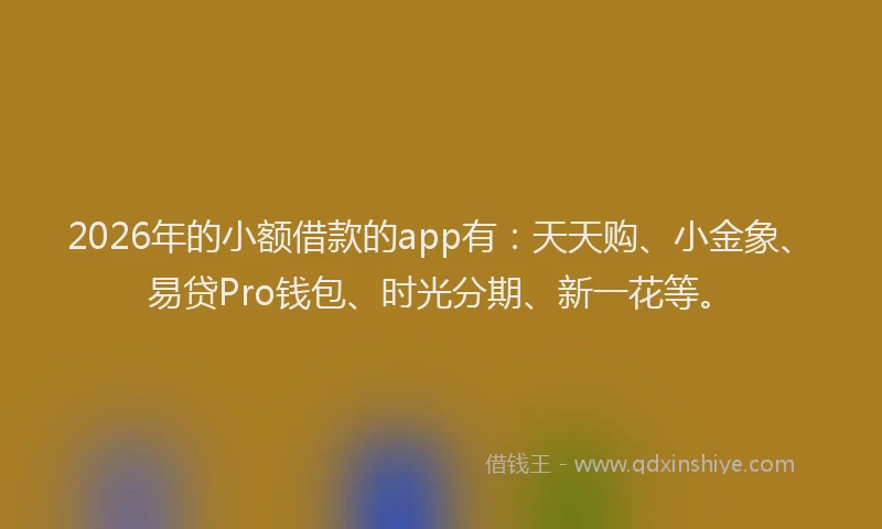 2026年的小额借款的app有：天天购、小金象、易贷Pro钱包、时光分期、新一花等。
