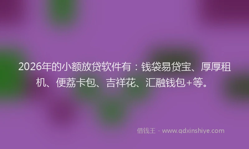 2026年的小额放贷软件有：钱袋易贷宝、厚厚租机、便荔卡包、吉祥花、汇融钱包+等。