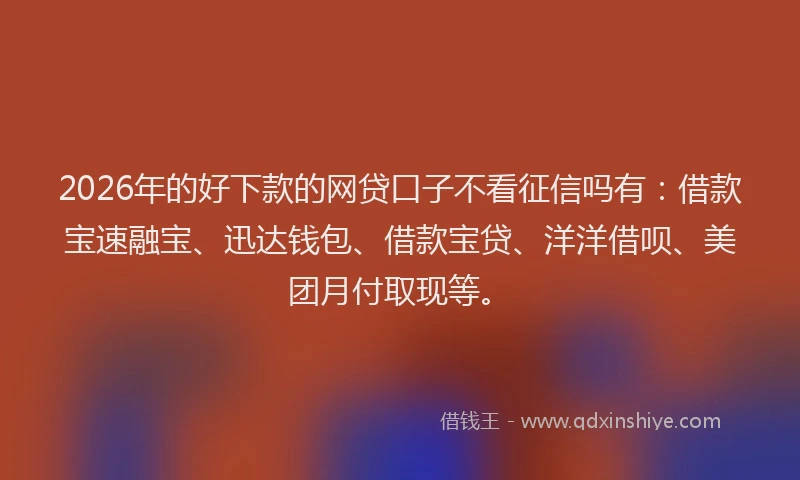 2026年的好下款的网贷口子不看征信吗有：借款宝速融宝、迅达钱包、借款宝贷、洋洋借呗、美团月付取现等。