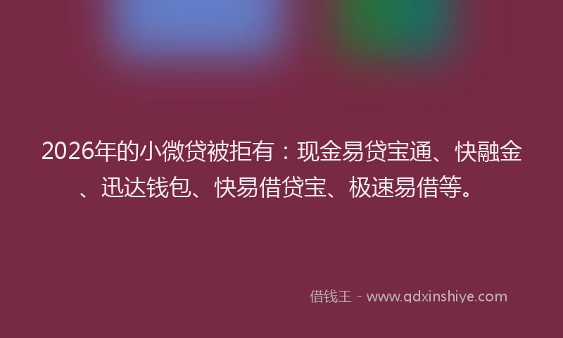 2026年的小微贷被拒有：现金易贷宝通、快融金、迅达钱包、快易借贷宝、极速易借等。