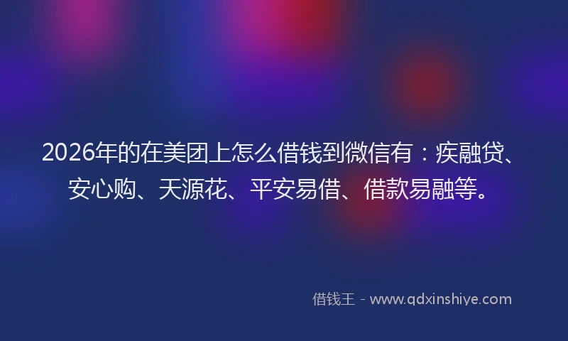 2026年的在美团上怎么借钱到微信有:疾融贷、安心购、天源花、平安易借、借款易融等。