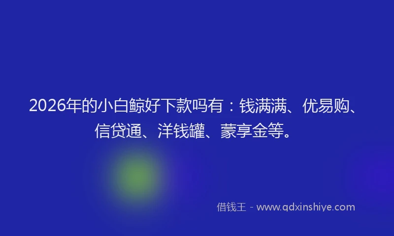 2026年的小白鲸好下款吗有：钱满满、优易购、信贷通、洋钱罐、蒙享金等。