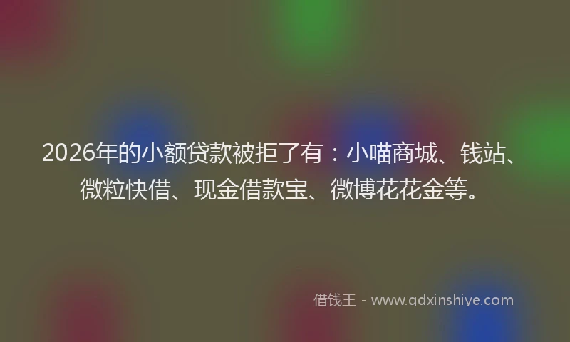 2026年的小额贷款被拒了有：小喵商城、钱站、微粒快借、现金借款宝、微博花花金等。