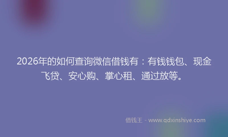 2026年的如何查询微信借钱有：有钱钱包、现金飞贷、安心购、掌心租、通过放等。