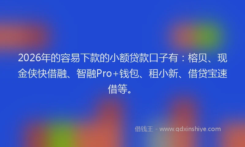2026年的容易下款的小额贷款口子有：榕贝、现金侠快借融、智融Pro+钱包、租小新、借贷宝速借等。