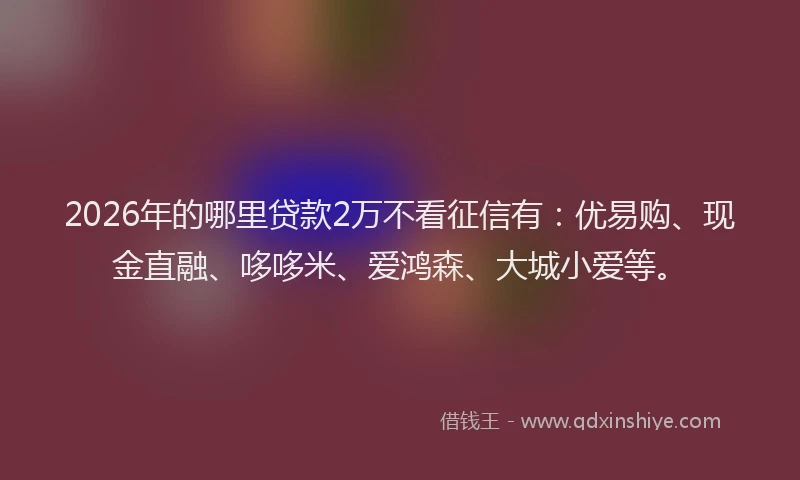 2026年的哪里贷款2万不看征信有:优易购、现金直融、哆哆米、爱鸿森、大城小爱等。