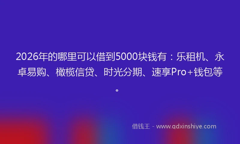 2026年的哪里可以借到5000块钱有：乐租机、永卓易购、橄榄信贷、时光分期、速享Pro+钱包等。