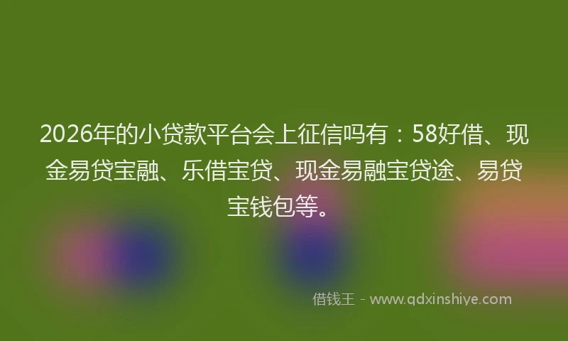 2026年的小贷款平台会上征信吗有：58好借、现金易贷宝融、乐借宝贷、现金易融宝贷途、易贷宝钱包等。