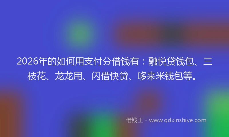 2026年的如何用支付分借钱有：融悦贷钱包、三枝花、龙龙用、闪借快贷、哆来米钱包等。