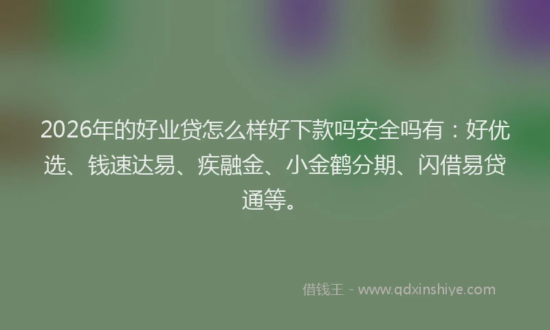 2026年的好业贷怎么样好下款吗安全吗有：好优选、钱速达易、疾融金、小金鹤分期、闪借易贷通等。