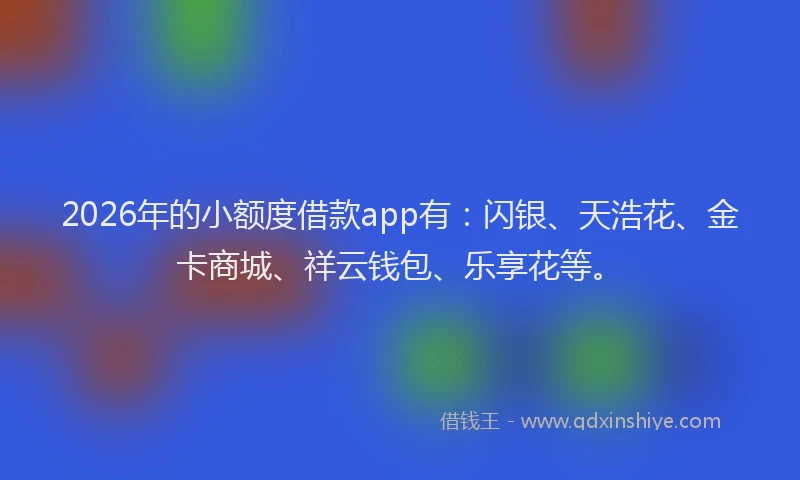 2026年的小额度借款app有：闪银、天浩花、金卡商城、祥云钱包、乐享花等。