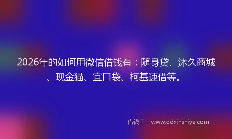 2026年的如何用微信借钱有：随身贷、沐久商城、现金猫、宜口袋、柯基速借等。