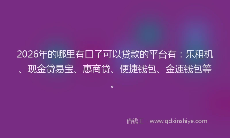 2026年的哪里有口子可以贷款的平台有：乐租机、现金贷易宝、惠商贷、便捷钱包、金速钱包等。