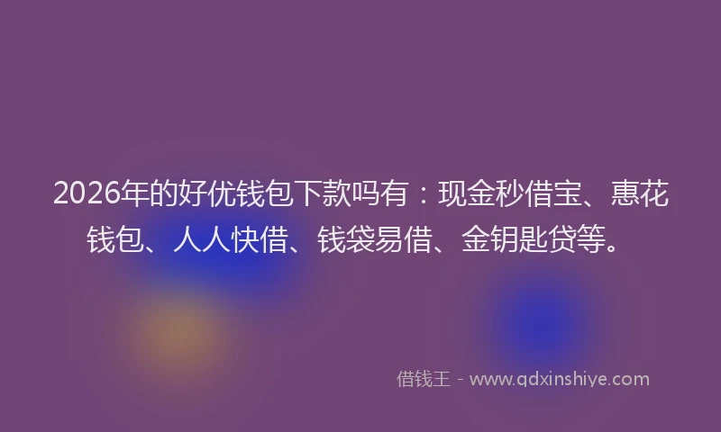 2026年的好优钱包下款吗有：现金秒借宝、惠花钱包、人人快借、钱袋易借、金钥匙贷等。