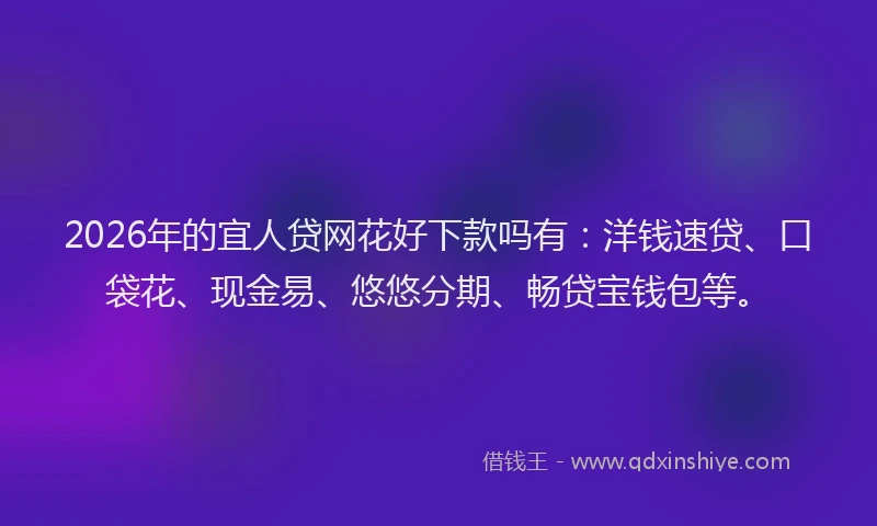 2026年的宜人贷网花好下款吗有：洋钱速贷、口袋花、现金易、悠悠分期、畅贷宝钱包等。