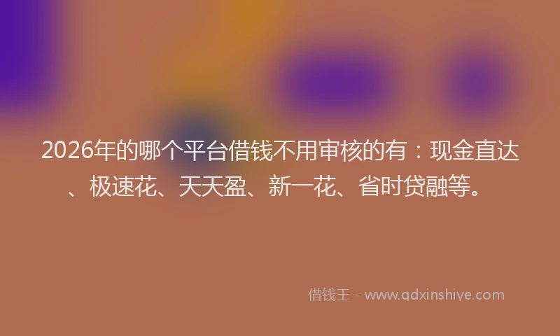 2026年的哪个平台借钱不用审核的有:现金直达、极速花、天天盈、新一花、省时贷融等。