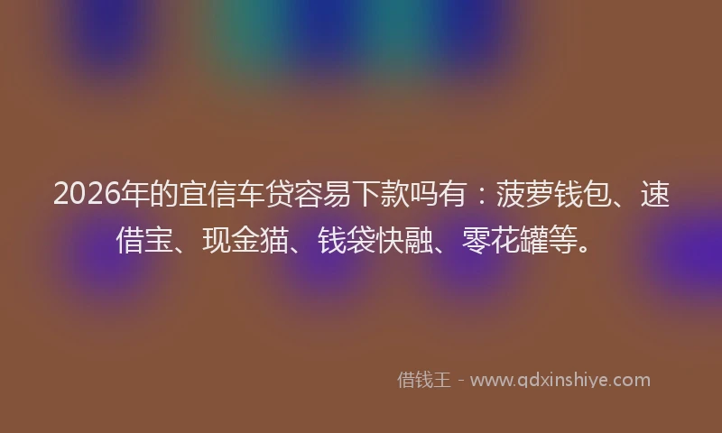 2026年的宜信车贷容易下款吗有：菠萝钱包、速借宝、现金猫、钱袋快融、零花罐等。