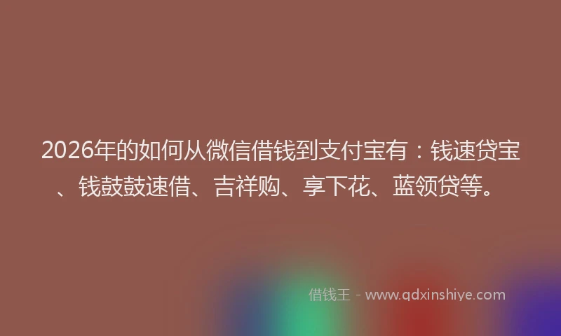2026年的如何从微信借钱到支付宝有：钱速贷宝、钱鼓鼓速借、吉祥购、享下花、蓝领贷等。