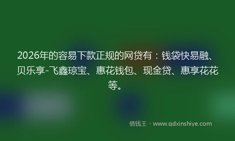 2026年的容易下款正规的网贷有：钱袋快易融、贝乐享-飞鑫琼宝、惠花钱包、现金贷、惠享花花等。