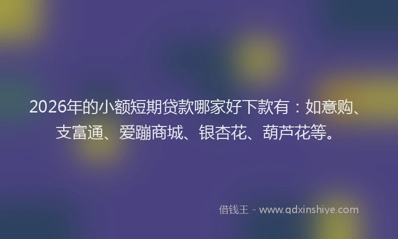 2026年的小额短期贷款哪家好下款有：如意购、支富通、爱蹦商城、银杏花、葫芦花等。