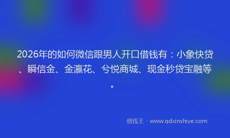 2026年的如何微信跟男人开口借钱有：小象快贷、瞬信金、金瀛花、兮悦商城、现金秒贷宝融等。