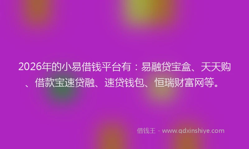2026年的小易借钱平台有：易融贷宝盒、天天购、借款宝速贷融、速贷钱包、恒瑞财富网等。