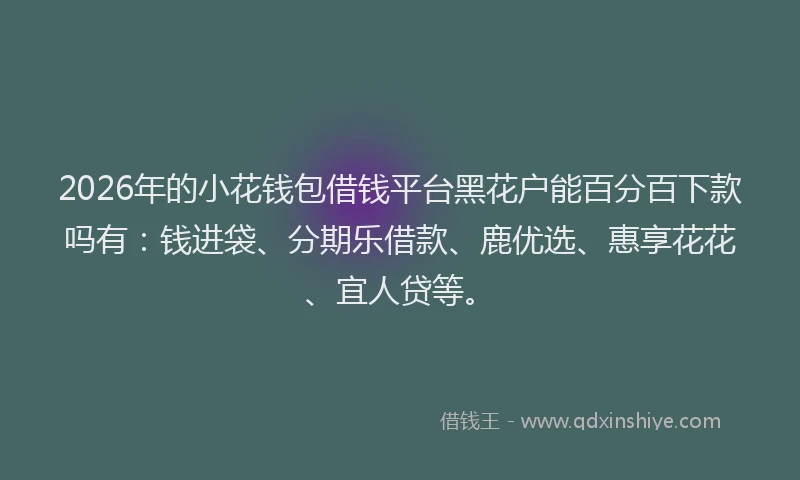 2026年的小花钱包借钱平台黑花户能百分百下款吗有：钱进袋、分期乐借款、鹿优选、惠享花花、宜人贷等。