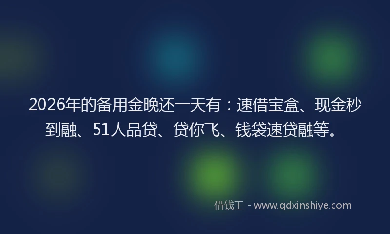 2026年的备用金晚还一天有：速借宝盒、现金秒到融、51人品贷、贷你飞、钱袋速贷融等。