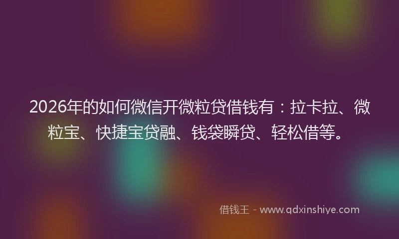 2026年的如何微信开微粒贷借钱有：拉卡拉、微粒宝、快捷宝贷融、钱袋瞬贷、轻松借等。