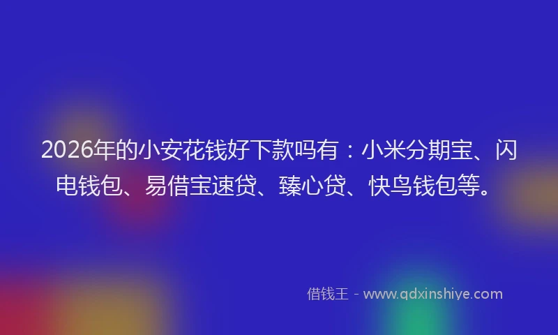 2026年的小安花钱好下款吗有：小米分期宝、闪电钱包、易借宝速贷、臻心贷、快鸟钱包等。