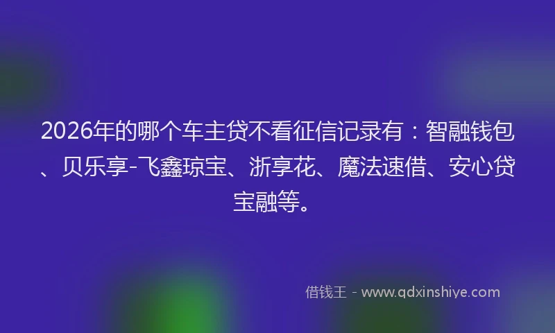 2026年的哪个车主贷不看征信记录有:智融钱包、贝乐享-飞鑫琼宝、浙享花、魔法速借、安心贷宝融等。