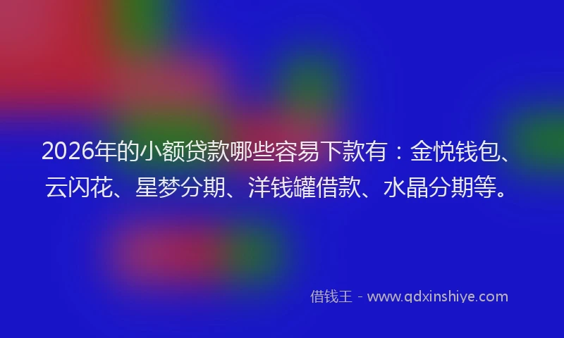 2026年的小额贷款哪些容易下款有：金悦钱包、云闪花、星梦分期、洋钱罐借款、水晶分期等。