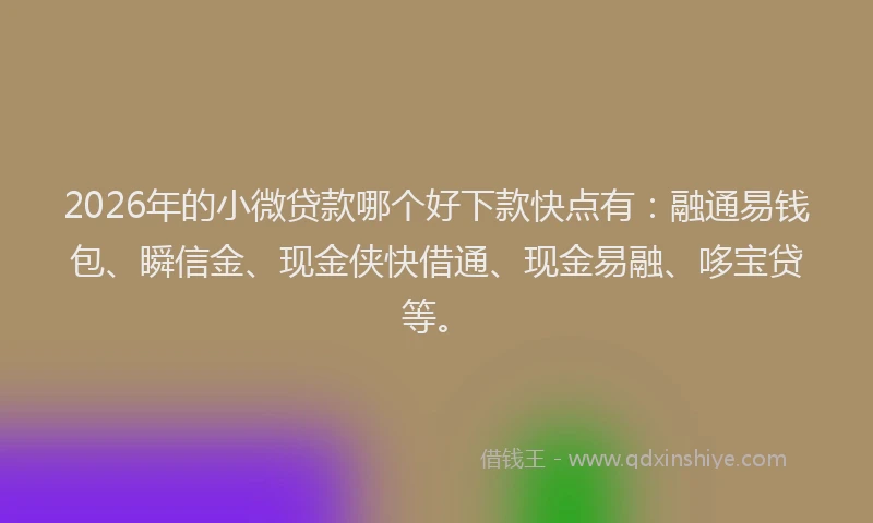 2026年的小微贷款哪个好下款快点有：融通易钱包、瞬信金、现金侠快借通、现金易融、哆宝贷等。