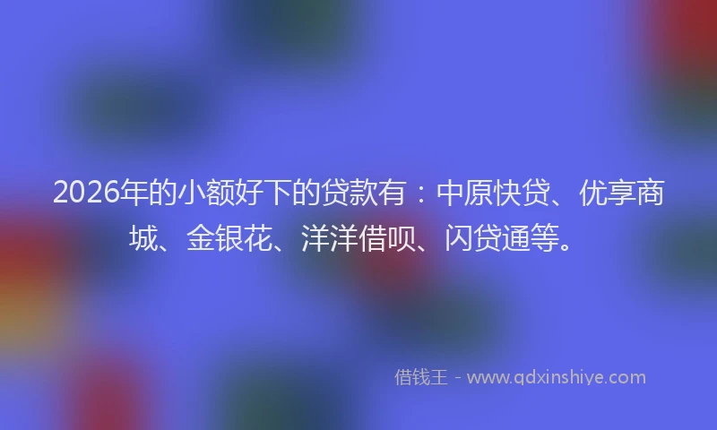 2026年的小额好下的贷款有：中原快贷、优享商城、金银花、洋洋借呗、闪贷通等。