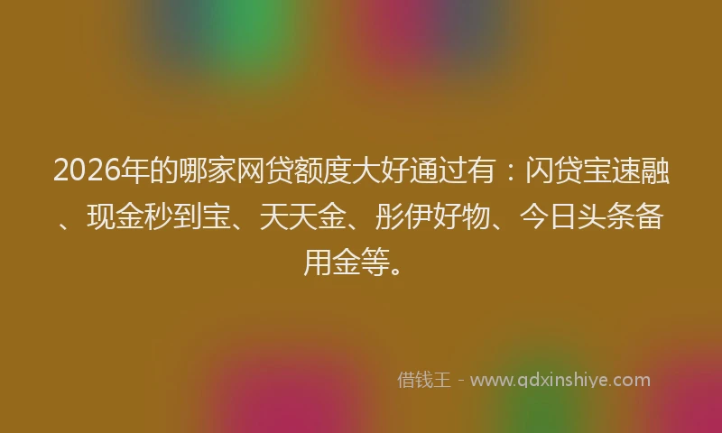 2026年的哪家网贷额度大好通过有：闪贷宝速融、现金秒到宝、天天金、彤伊好物、今日头条备用金等。