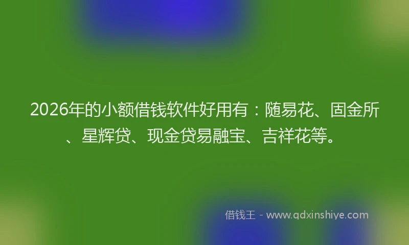 2026年的小额借钱软件好用有：随易花、固金所、星辉贷、现金贷易融宝、吉祥花等。