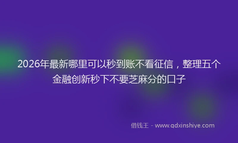 2026年最新哪里可以秒到账不看征信，整理五个金融创新秒下不要芝麻分的口子