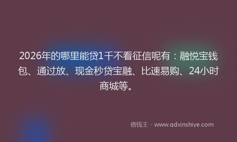 2026年的哪里能贷1千不看征信呢有:融悦宝钱包、通过放、现金秒贷宝融、比速易购、24小时商城等。