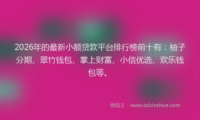 2026年的最新小额贷款平台排行榜前十有：柚子分期、翠竹钱包、掌上财富、小信优选、欢乐钱包等。