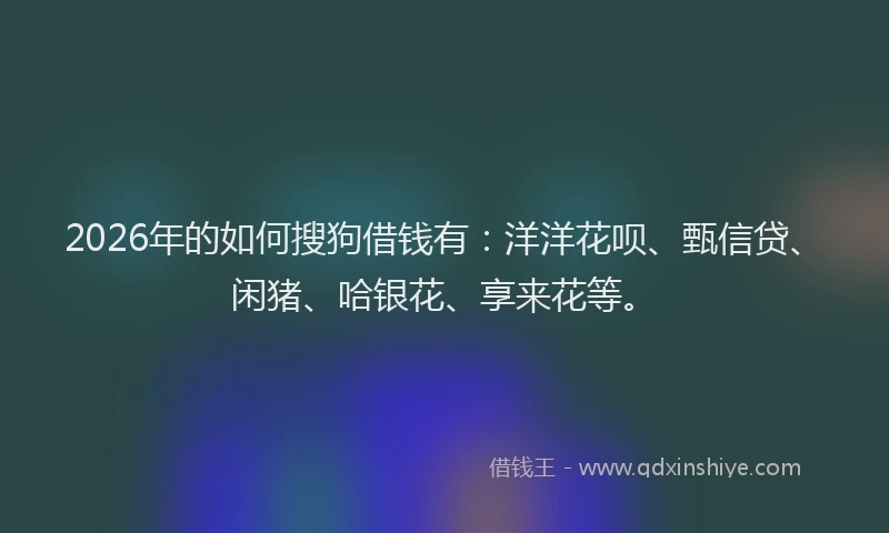 2026年的如何搜狗借钱有：洋洋花呗、甄信贷、闲猪、哈银花、享来花等。