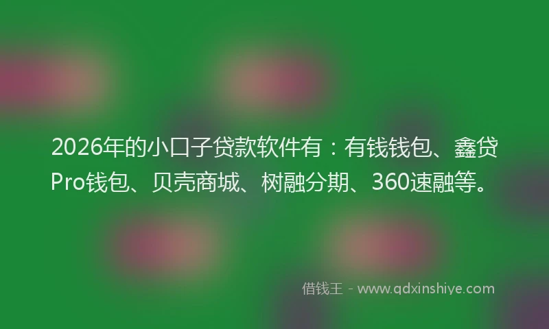 2026年的小口子贷款软件有：有钱钱包、鑫贷Pro钱包、贝壳商城、树融分期、360速融等。