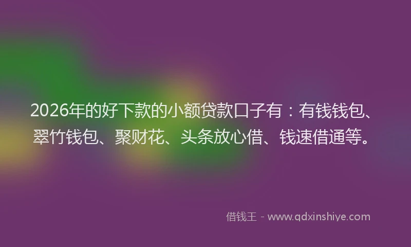 2026年的好下款的小额贷款口子有：有钱钱包、翠竹钱包、聚财花、头条放心借、钱速借通等。