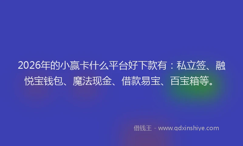 2026年的小赢卡什么平台好下款有：私立签、融悦宝钱包、魔法现金、借款易宝、百宝箱等。