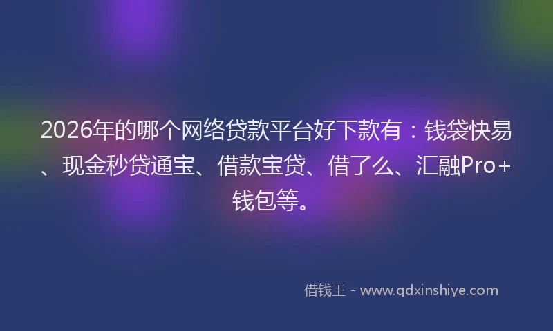 2026年的哪个网络贷款平台好下款有：钱袋快易、现金秒贷通宝、借款宝贷、借了么、汇融Pro+钱包等。