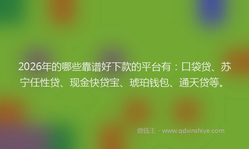 2026年的哪些靠谱好下款的平台有:口袋贷、苏宁任性贷、现金快贷宝、琥珀钱包、通天贷等。